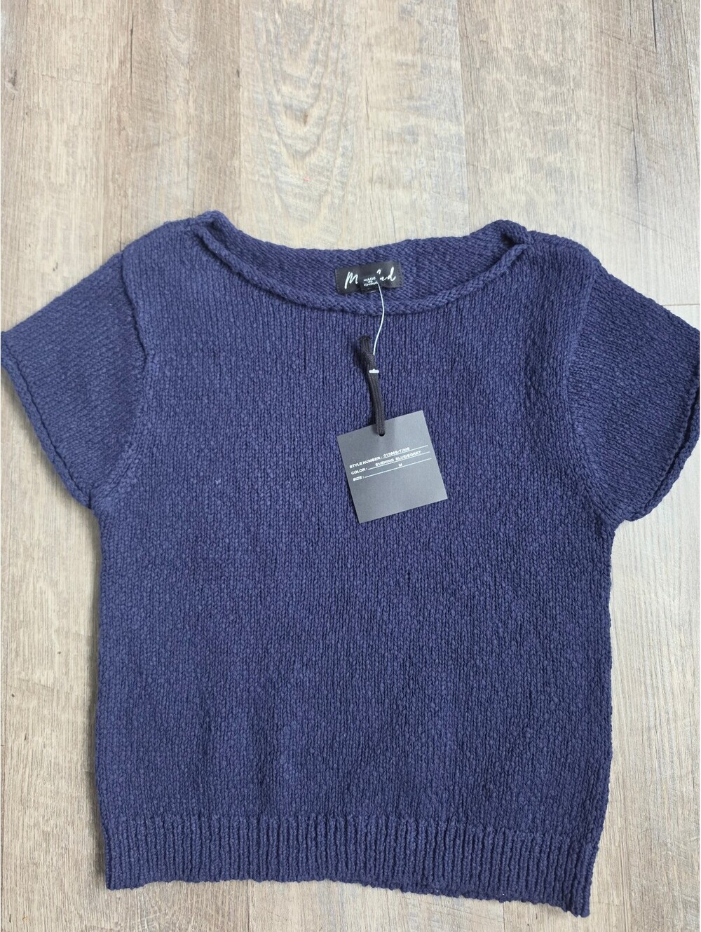 Marled Navy Blue 100% Cotton Knit Short Sleeve Top Medium